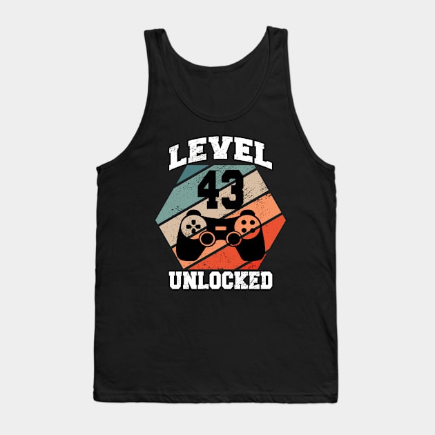 level 43 unlocked 43 Years Old retro 80s 43rd Birthday gamer Tank Top by FunnyUSATees